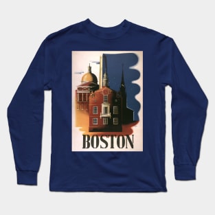 Vintage Travel Poster, Boston, Massachusetts Long Sleeve T-Shirt